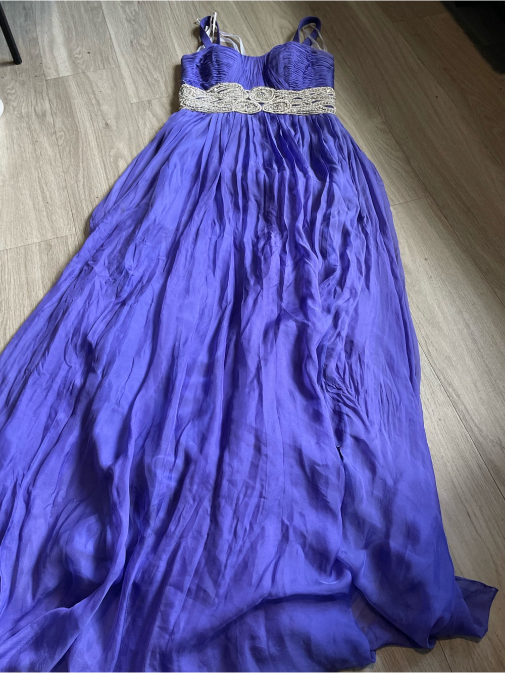 Sherri Hill Purple Chiffon Prom Gown with Beaded Waist